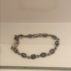 Vintage Silver Bracelet with Blue Marquise Cabochons